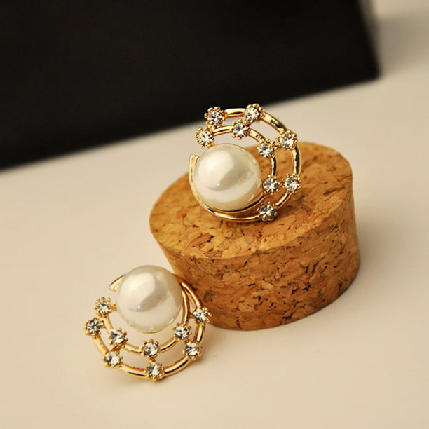 Fashion Women's Rhinestone Crystal Pearl Moon Star Jewelry Ear Stud Earrings 